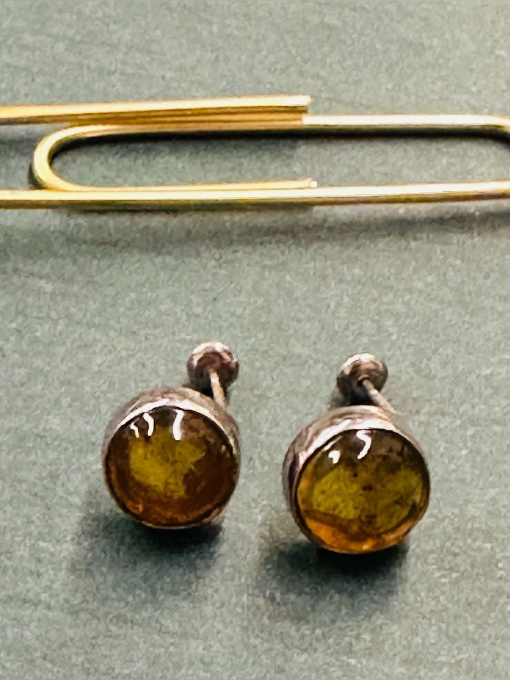 Sterling Silver Amber Cabochon Earrings Screw On Backs B10